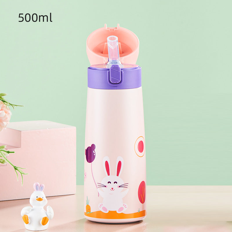 Stainless Steel Children's Thermos Mug Bounce Straw Cup